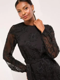 Lipsy 3D Lace Long Sleeve Mini Dress Black Online