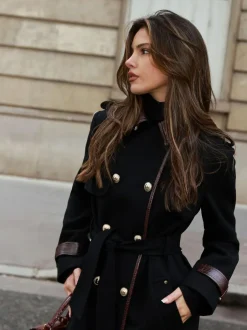 Lipsy Black Double Breasted Military Longline Coat