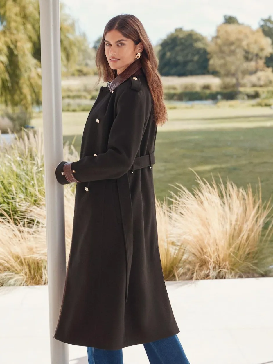 Lipsy Black Double Breasted Military Longline Coat