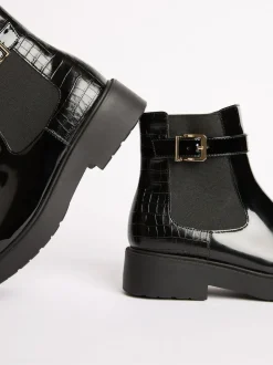 Lipsy Black Faux Croc Effect Chelsea Boots Best