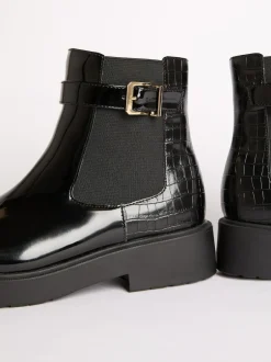 Lipsy Black Faux Croc Effect Chelsea Boots Best