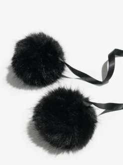 Lipsy Faux Fur Trapper Hat with Poms Black New