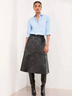 Lipsy Textured Fit and Flared Midi Skirt Black Faux Leather Hot