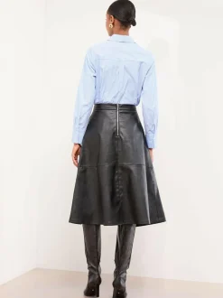Lipsy Textured Fit and Flared Midi Skirt Black Faux Leather Hot