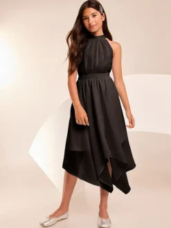 Lipsy Hanky Hem Halter Occasion Dress (7-16yrs) Black Outlet