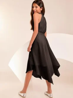 Lipsy Hanky Hem Halter Occasion Dress (7-16yrs) Black Outlet