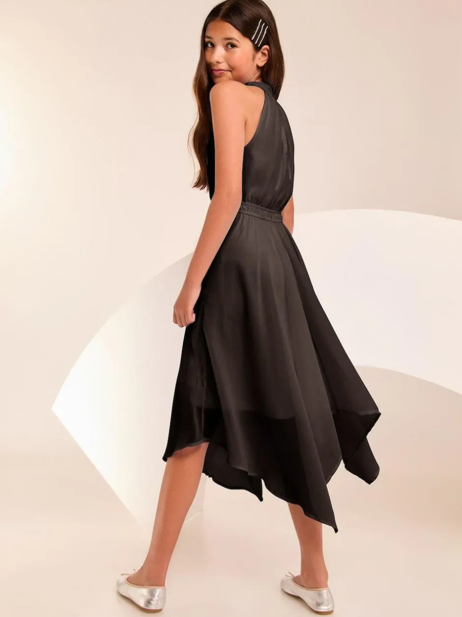 Lipsy Hanky Hem Halter Occasion Dress (7-16yrs) Black Outlet