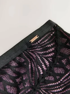 Lipsy Black High Rise Geo Lace Thong