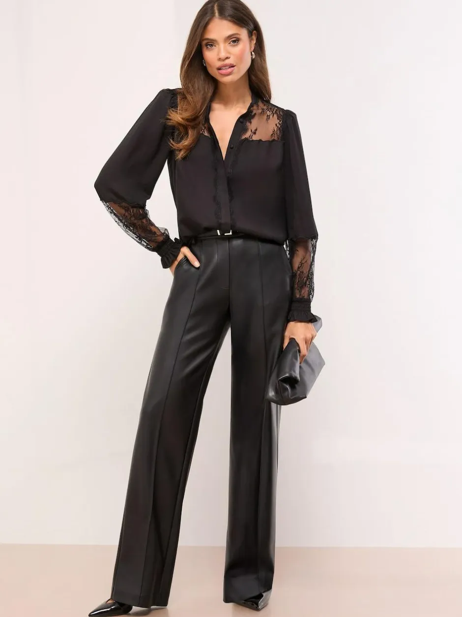 Lipsy Black Lace Detail Grandad Shirt Clearance