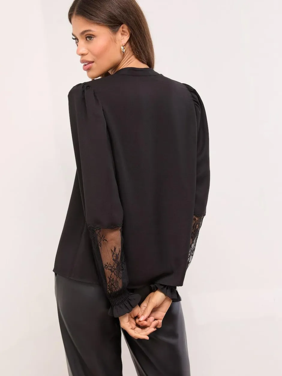Lipsy Black Lace Detail Grandad Shirt Clearance