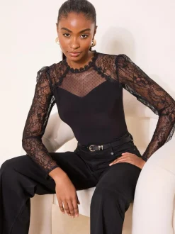 Lipsy Black Lace Long Sleeve Top Online