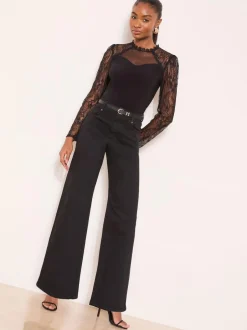 Lipsy Black Lace Long Sleeve Top Online