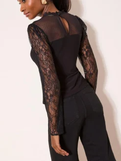 Lipsy Black Lace Long Sleeve Top Online