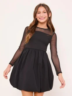 Lipsy Black Mesh 2-In-1 Puff Hem Dress (5-16yrs) Clearance
