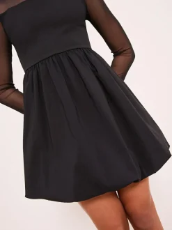 Lipsy Black Mesh 2-In-1 Puff Hem Dress (5-16yrs) Clearance
