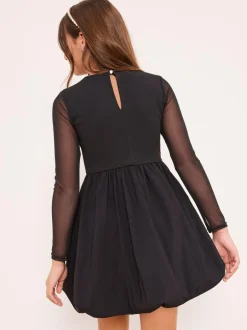 Lipsy Black Mesh 2-In-1 Puff Hem Dress (5-16yrs) Clearance