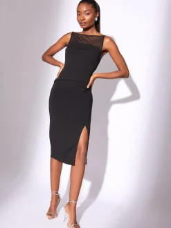 Lipsy Black Mesh Mix Sleeveless Bodycon Midi Dress Discount