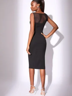 Lipsy Black Mesh Mix Sleeveless Bodycon Midi Dress Discount