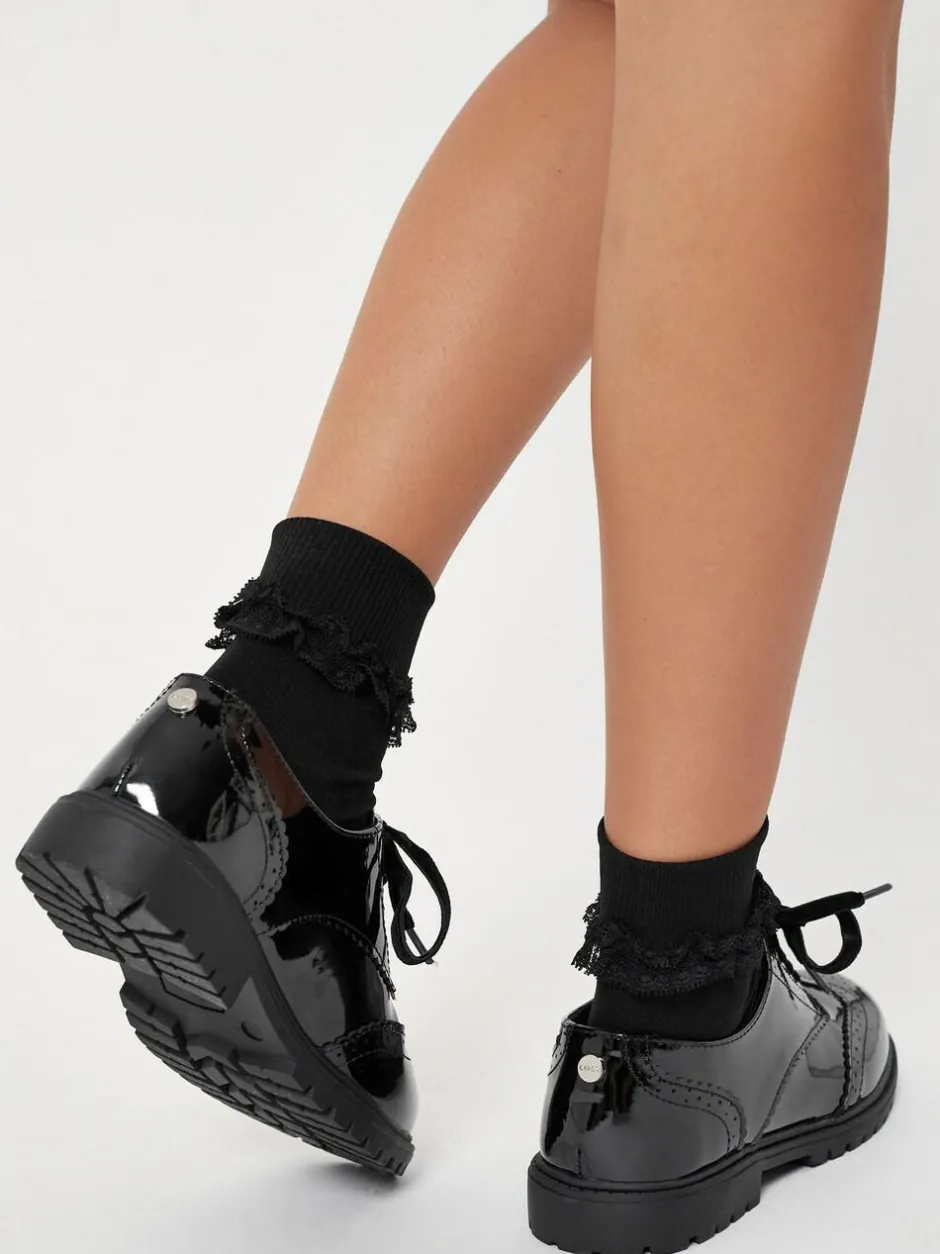Lipsy Black Narrow Fit (E) Clean Lace Up Chunky Brogue School Shoes New