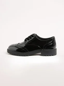Lipsy Black Narrow Fit (E) Clean Lace Up Chunky Brogue School Shoes New