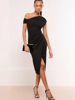 Lipsy Petite Off The Shoulder Gathered Waist Midi Dress Black Discount