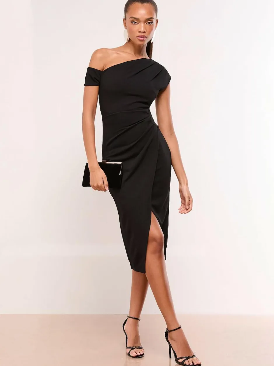 Lipsy Petite Off The Shoulder Gathered Waist Midi Dress Black Discount