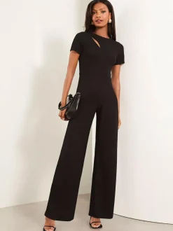 Lipsy Black Petite Short Sleeve Splice Jumpsuit Sale