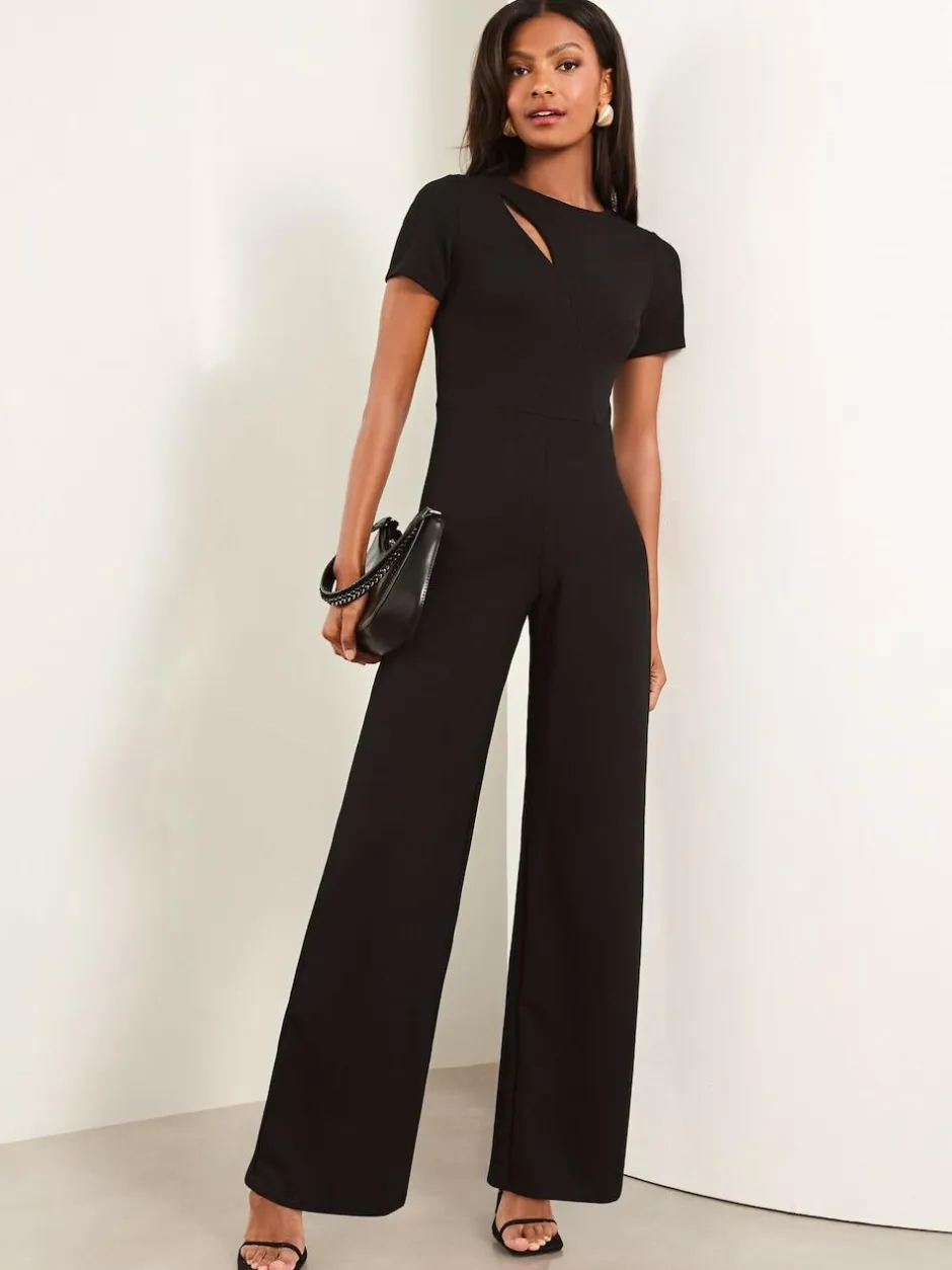 Lipsy Black Petite Short Sleeve Splice Jumpsuit Sale