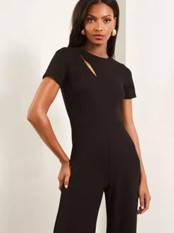 Lipsy Black Petite Short Sleeve Splice Jumpsuit Sale