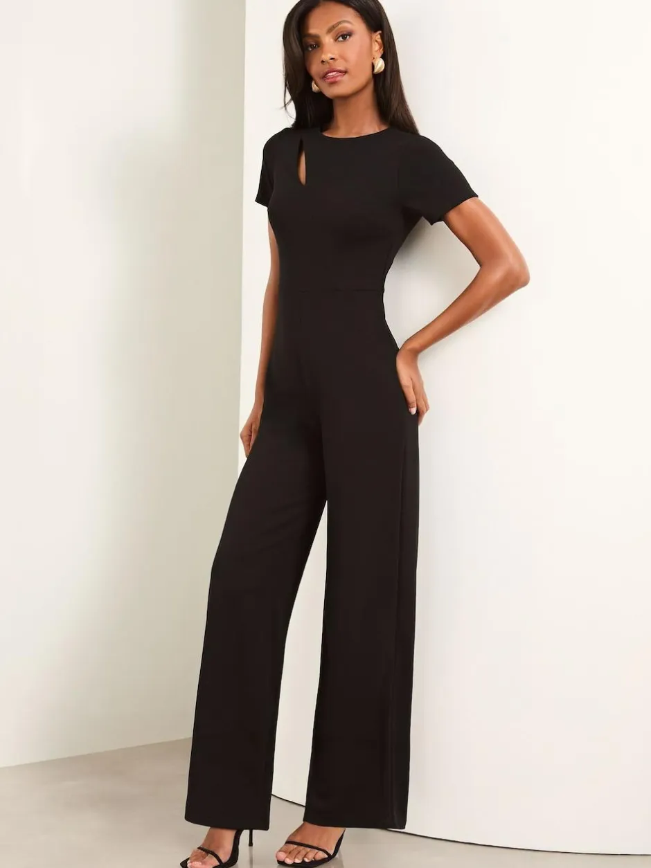 Lipsy Black Petite Short Sleeve Splice Jumpsuit Sale