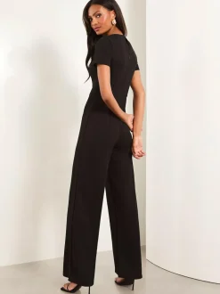 Lipsy Black Petite Short Sleeve Splice Jumpsuit Sale