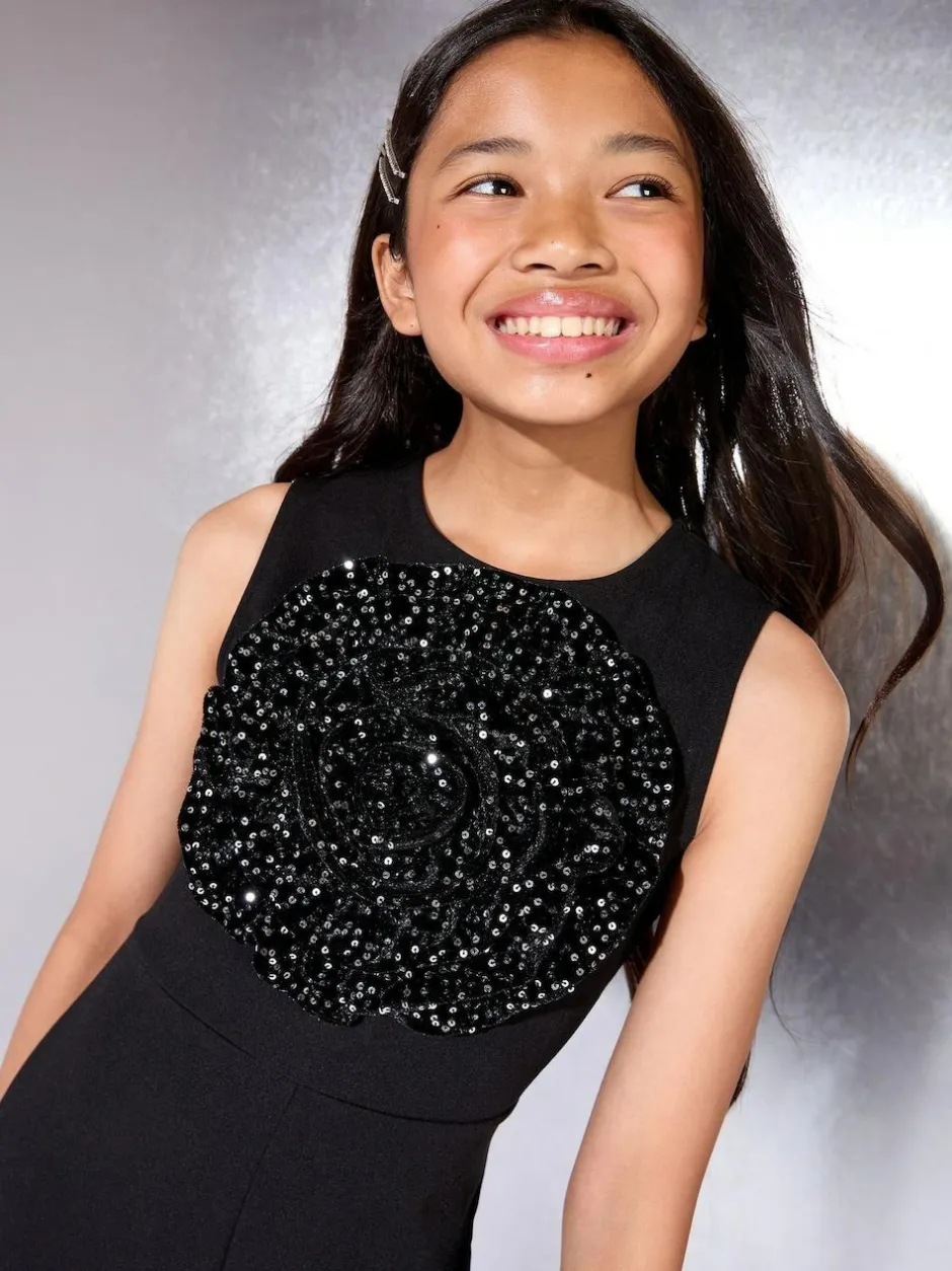 Lipsy Black Sequin Corsage Party Jumpsuit (5-16yrs) Best
