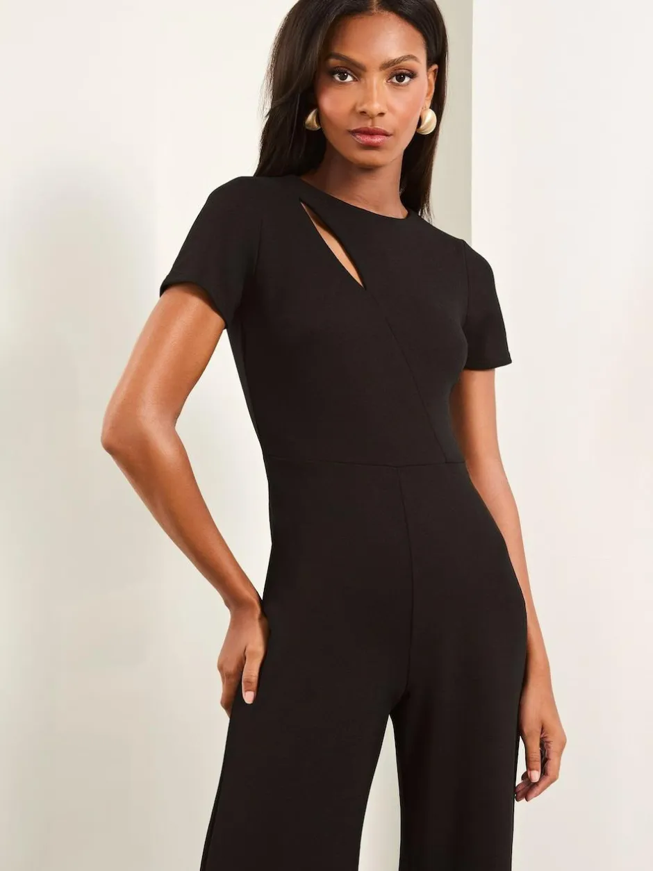 Lipsy Short Sleeve Splice Jumpsuit Black Clearance