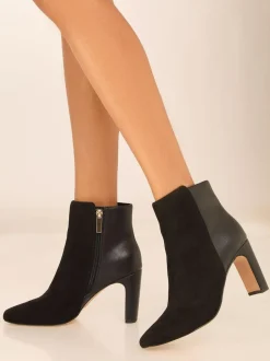 Lipsy Black Standard fit Faux Leather Mixed Material Mid Block Heeled Smart Ankle Boots Outlet