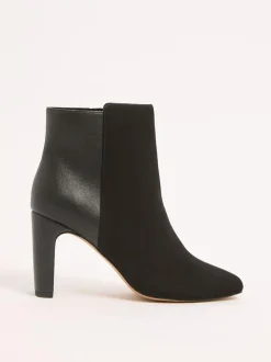 Lipsy Black Standard fit Faux Leather Mixed Material Mid Block Heeled Smart Ankle Boots Outlet