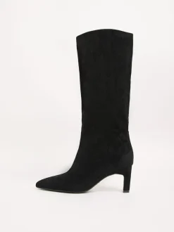 Lipsy Standard fit Faux Leather Knee High Low Kitten Heel Boots Black Clearance