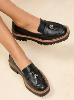 Lipsy Standard Fit Chunky Snaffle Trim Detail Faux Leather Loafers Black Outlet