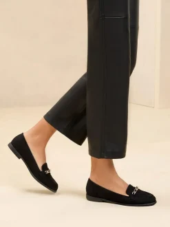 Lipsy Black Standard Fit Flat Slip On Chain Trim Faux Suede Loafers Online