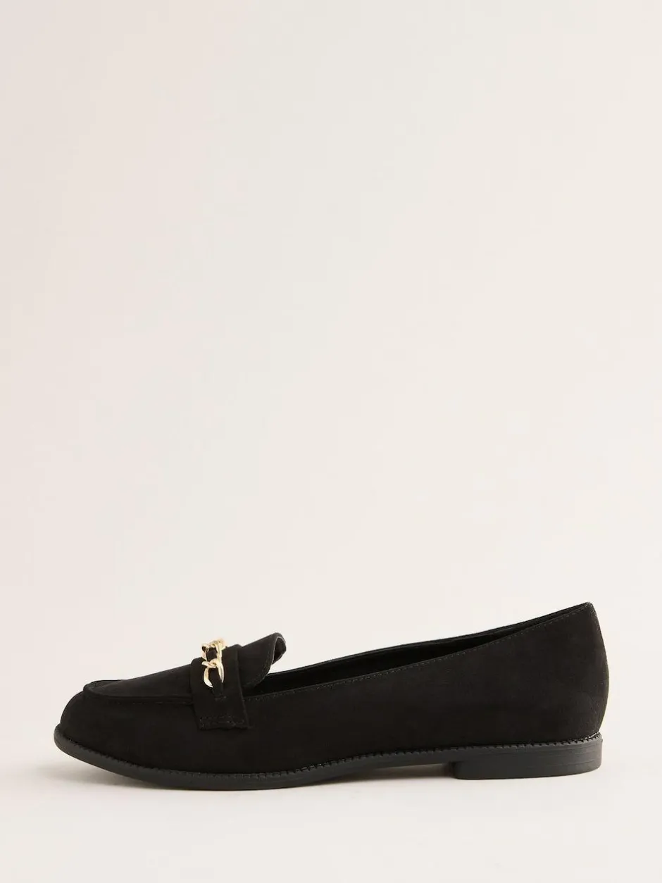 Lipsy Black Standard Fit Flat Slip On Chain Trim Faux Suede Loafers Online