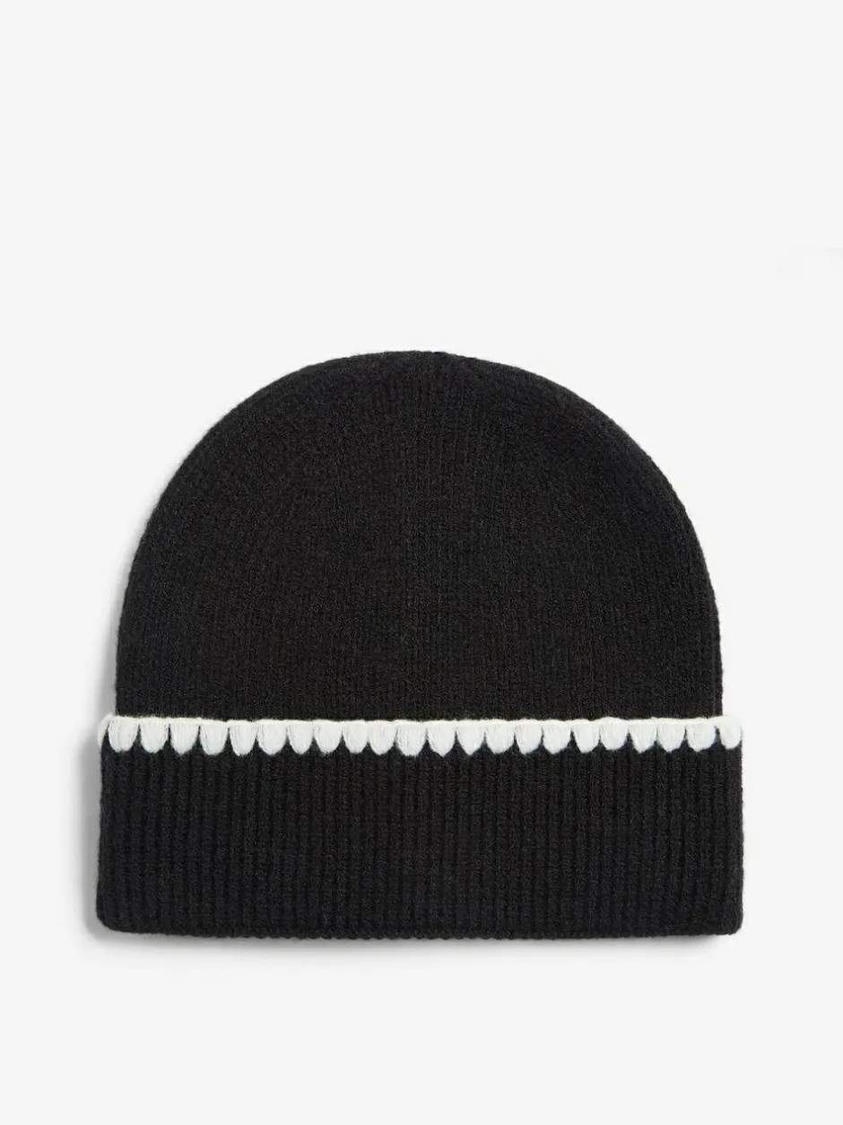 Lipsy Whipstitch Trim Beanie Hat Black New