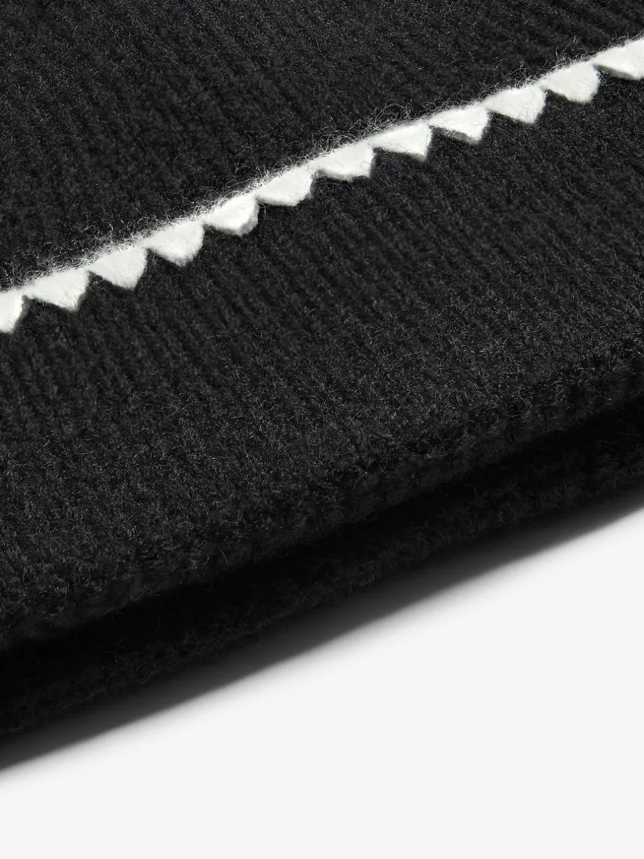 Lipsy Whipstitch Trim Beanie Hat Black New