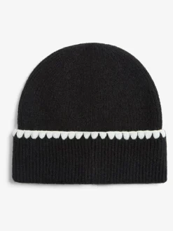 Lipsy Whipstitch Trim Beanie Hat Black New