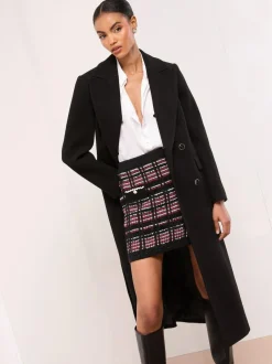 Lipsy Black/Red Checked Boucle Trim Detail Knitted Mini Skirt Best