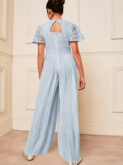 Lipsy Blue Flutter Sleeve Lace Occasion Jumpsuit (5-16yrs) Online