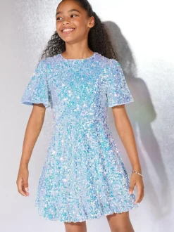 Lipsy Blue Sequin Bubble Hem Party Dress (5-16yrs) Online