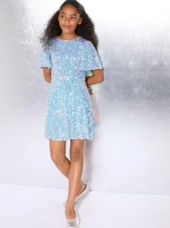 Lipsy Blue Sequin Bubble Hem Party Dress (5-16yrs) Online