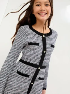 Lipsy Blue/Black Boucle Button Through Knit Dress (5-16yrs) Hot