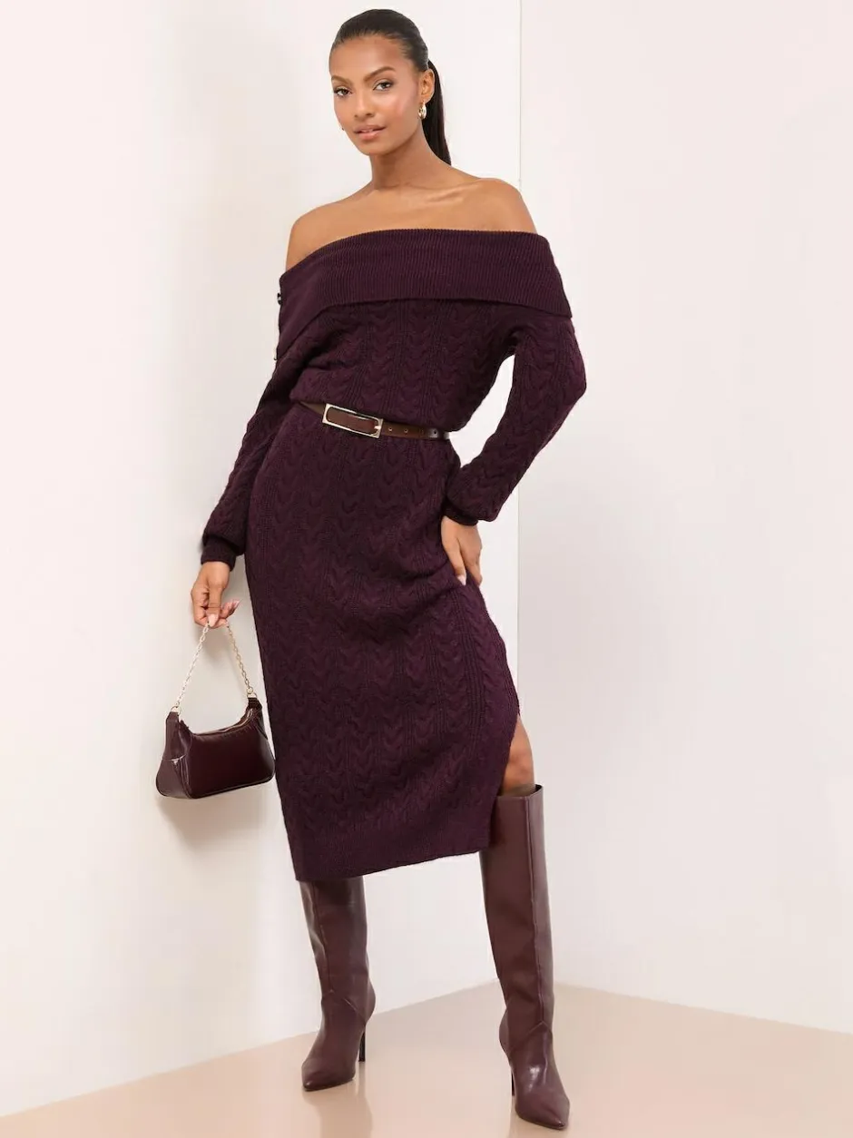 Lipsy Burgundy Red Cable Knit Co Ord Midi Skirt