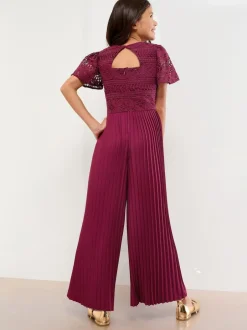 Lipsy Flutter Sleeve Lace Occasion Jumpsuit (5-16yrs) Burgundy Red Hot