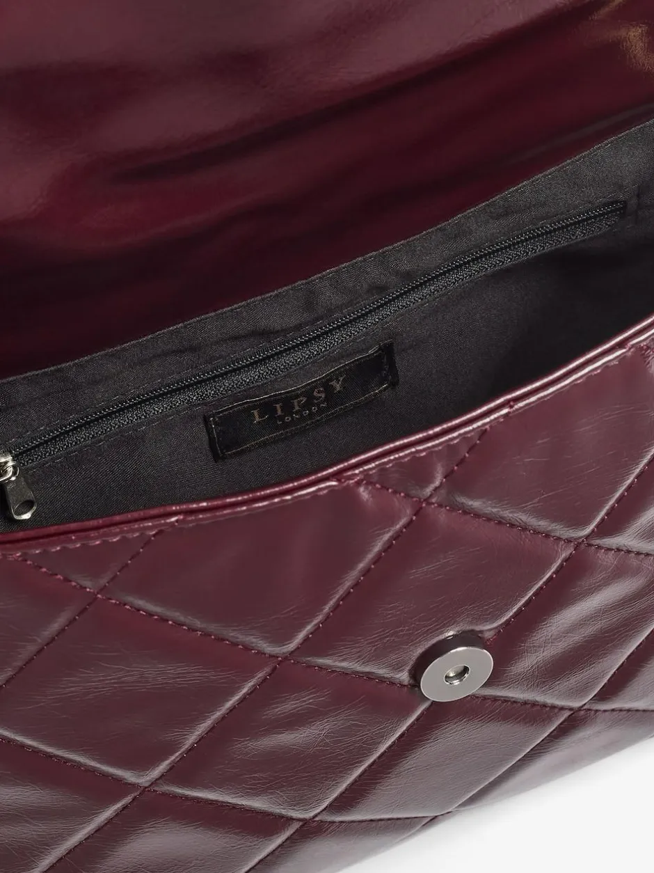 Lipsy Quilted Chain Shoulder Bag Burgundy Red Clearance